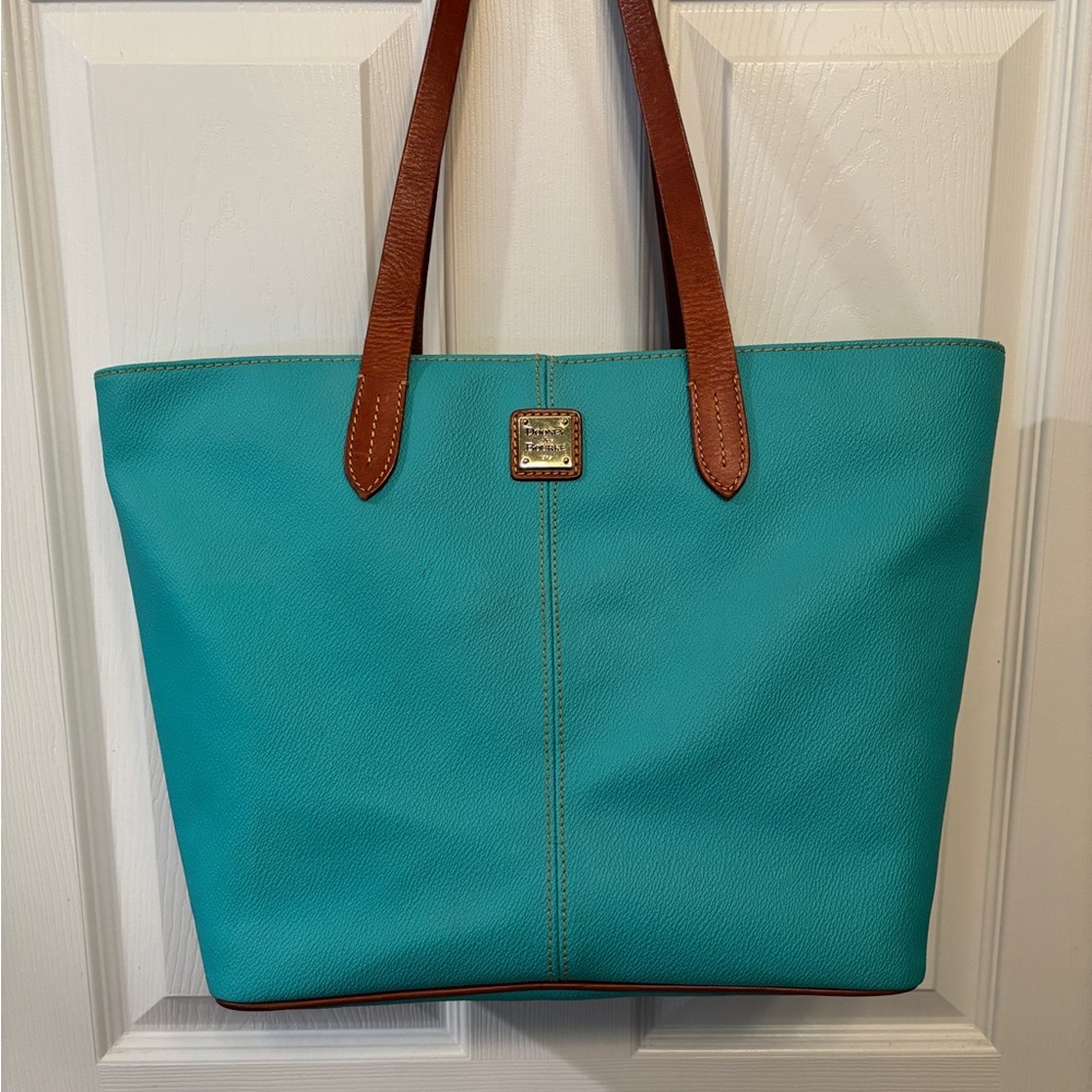 Dooney & Bourke Blue and Brown Tote Bag with Leather Straps